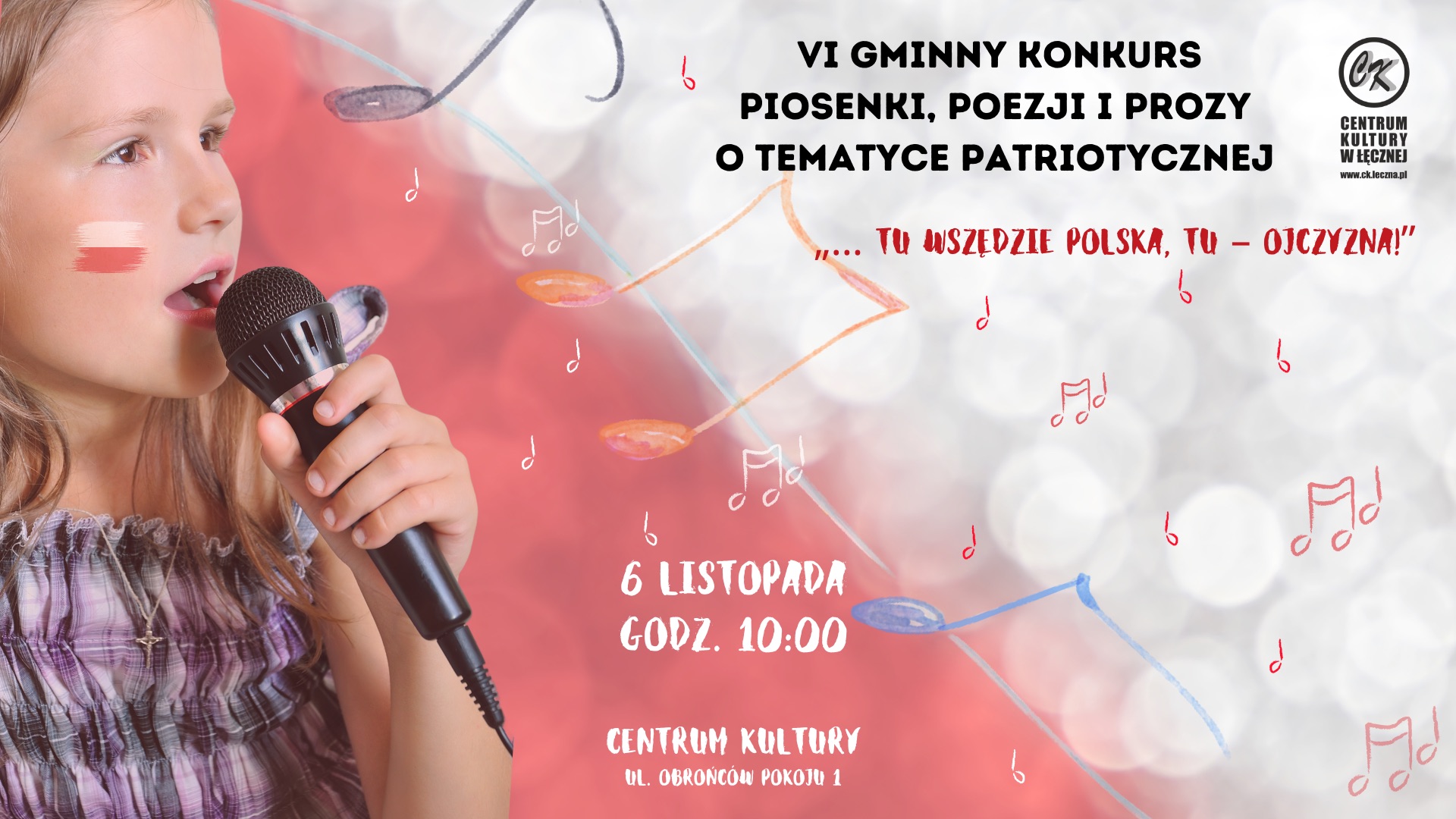Infografika - VI Gminny Konkurs piosenki, poezji i prozy o tematyce patriotycznej „… tu wszędzie Polska, tu – Ojczyzna!”